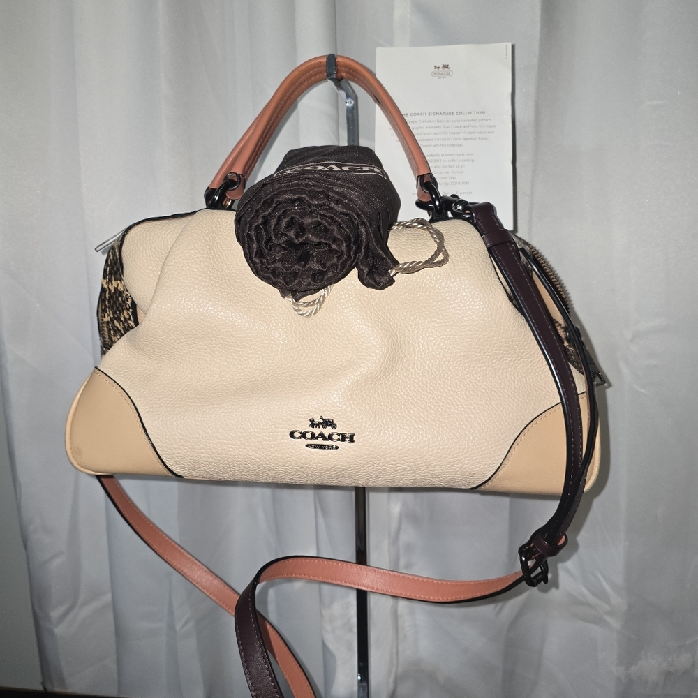 NWOT Coach Lane Satchel Beige With Snakeskin Bag With Dust Bag
